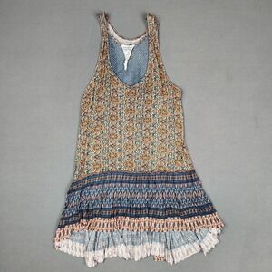 Free People One Mini Dress Women Small Blue Tank Boho Festival Flowy Lightweight